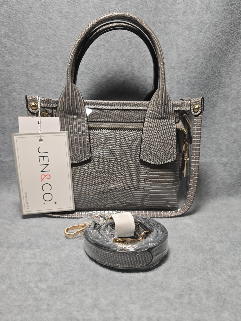 JEN & CO Stacey Bag In a Bag Gray Vegan  Lizard-Embossed Mini Satchel